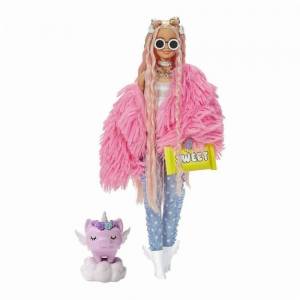 Кукла Barbie Extra в розовой пушистой шубке